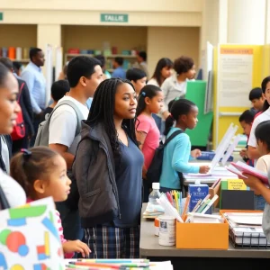 Families attending the Kansas City Enrollment Fair at Central High School.