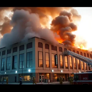 Firefighters responding to a fire in a commercial building in Kansas City