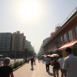Kansas City street scene during extreme heat warning