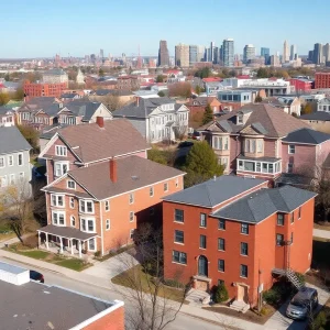 Residential area in Kansas City with mixed housing types