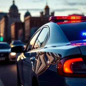 Police car responding to illegal street racing activities in Kansas City