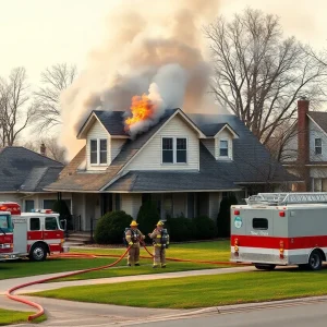 Firefighters responding to a residential fire in Kansas City