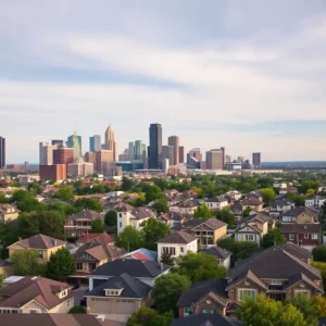 View of Kansas City's residential homes and skyline