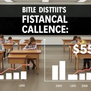 Students in a classroom looking concerned about funding issues