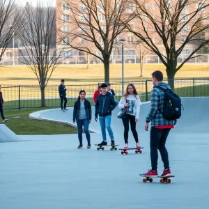 Teens skating at Kansas City skate park