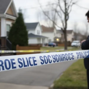 Police tape marking a crime scene in a residential area