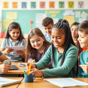 Diverse students participating in educational activities in a classroom.