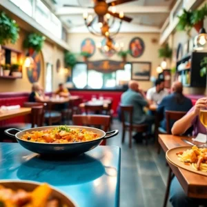 Dining area of The Paella Mix featuring paella and tapas