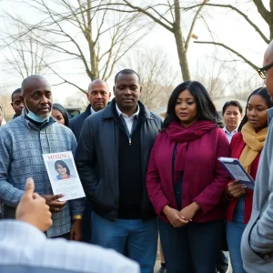 Community members sharing information about a missing child