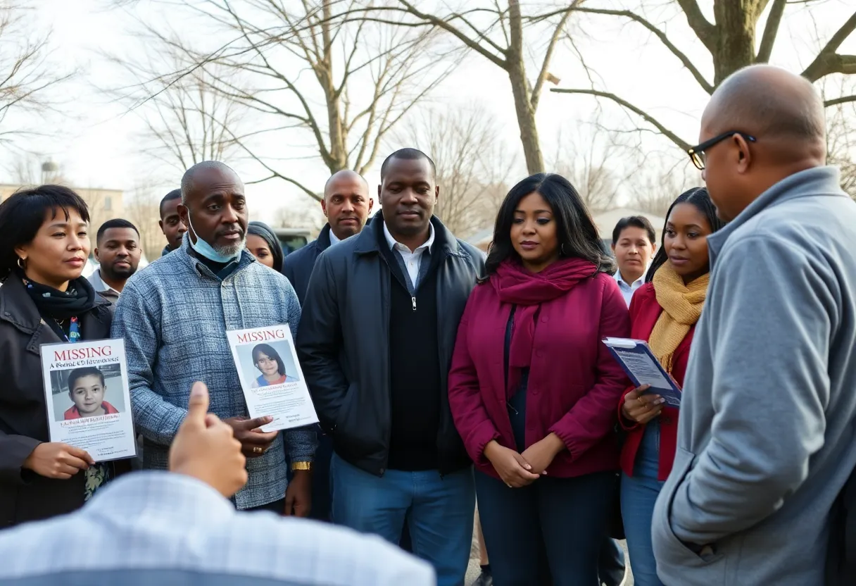 Community members sharing information about a missing child