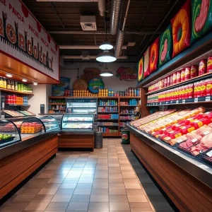 Interior of El Mercado Fresco showing bakery and food counter