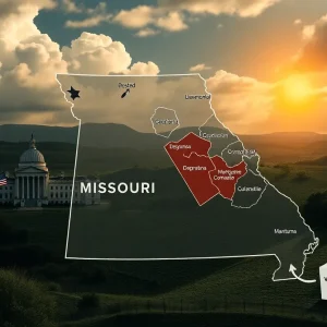 Illustration of Missouri congressional districts with emphasis on gerrymandering