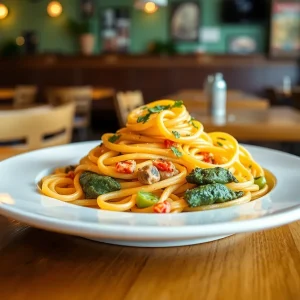 A plate of colorful handmade pasta showcasing different shapes and ingredients