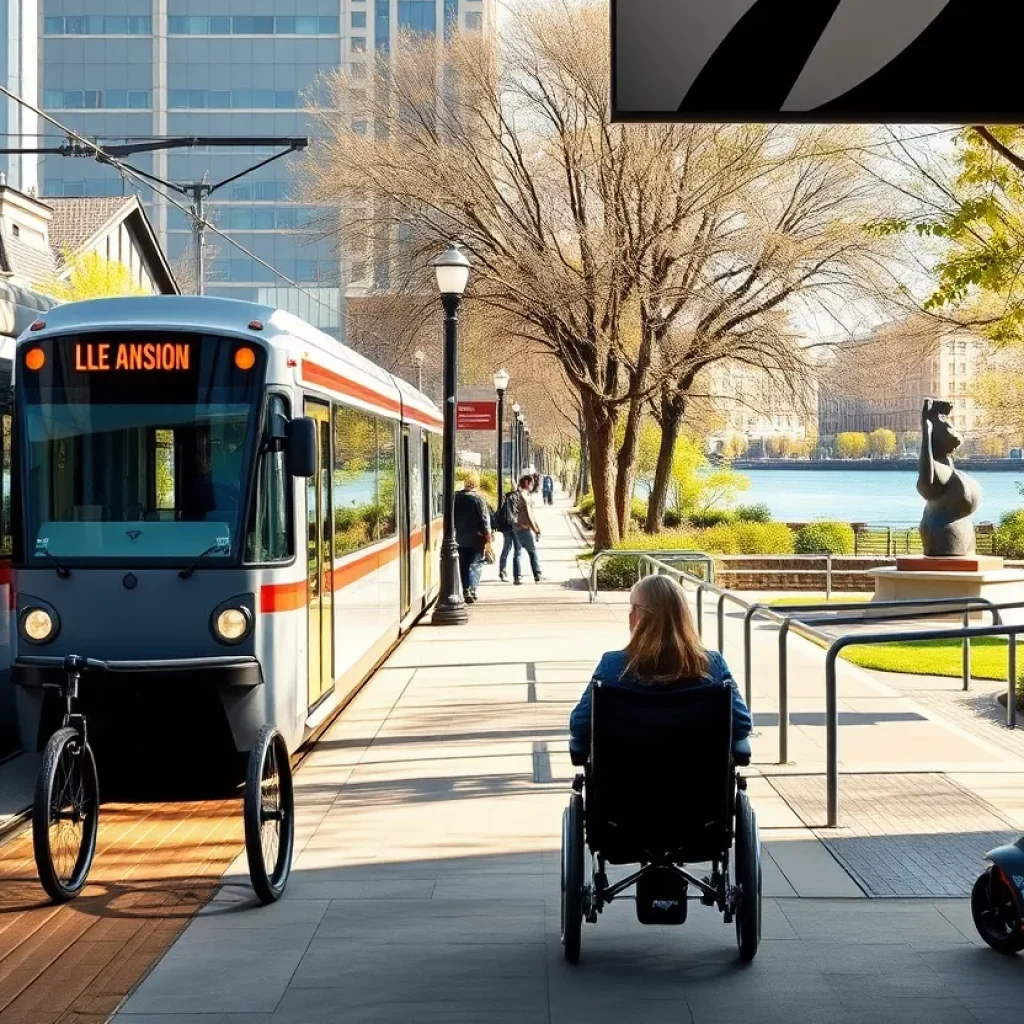 Streetcar level boarding, paved riverfront trail, ramps and mobility aids at Kansas City attractions