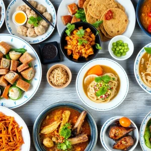 A spread of various Asian dishes representing Kansas City's culinary diversity