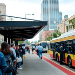 People waiting at a bus stop in Kansas City