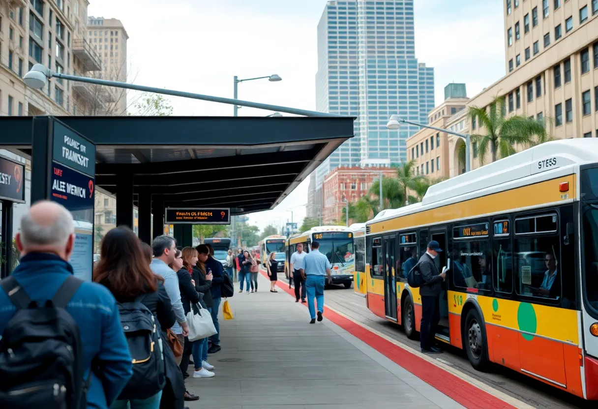People waiting at a bus stop in Kansas City