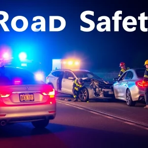 Emergency responders at the scene of a car crash in Kansas City