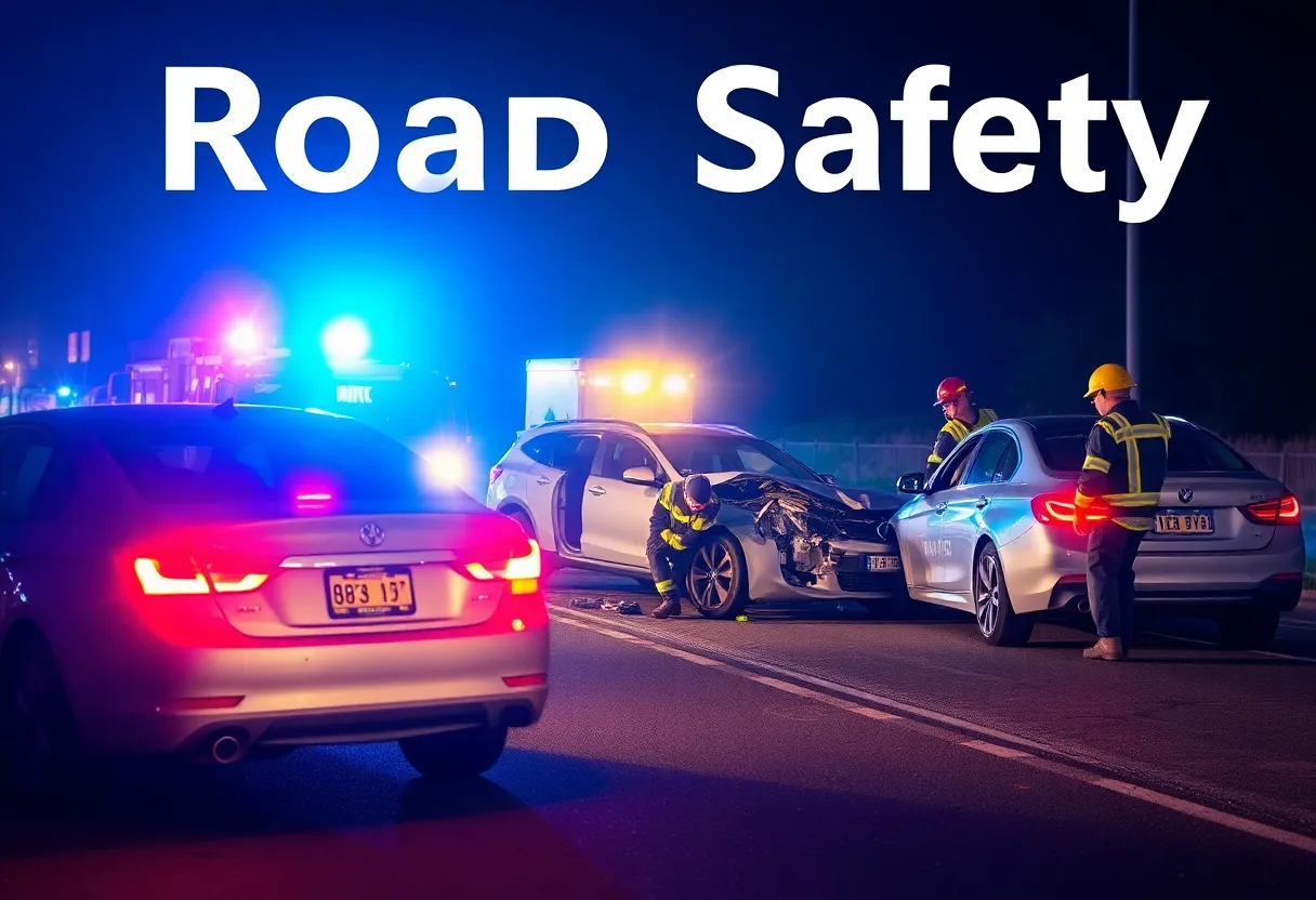 Emergency responders at the scene of a car crash in Kansas City