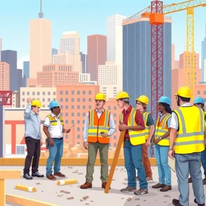 Kansas City construction site with diverse workers