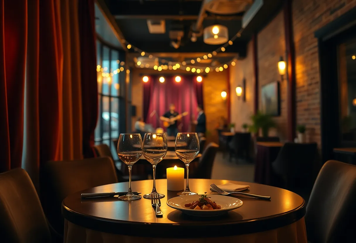 Candlelit intimate restaurant table with wine glasses and warm lighting in Kansas City