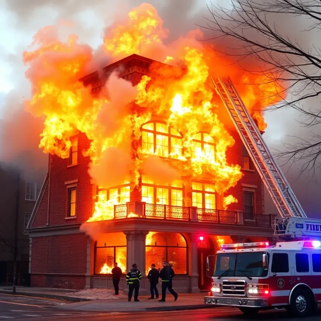 Firefighters responding to a fire at a historic building in Kansas City