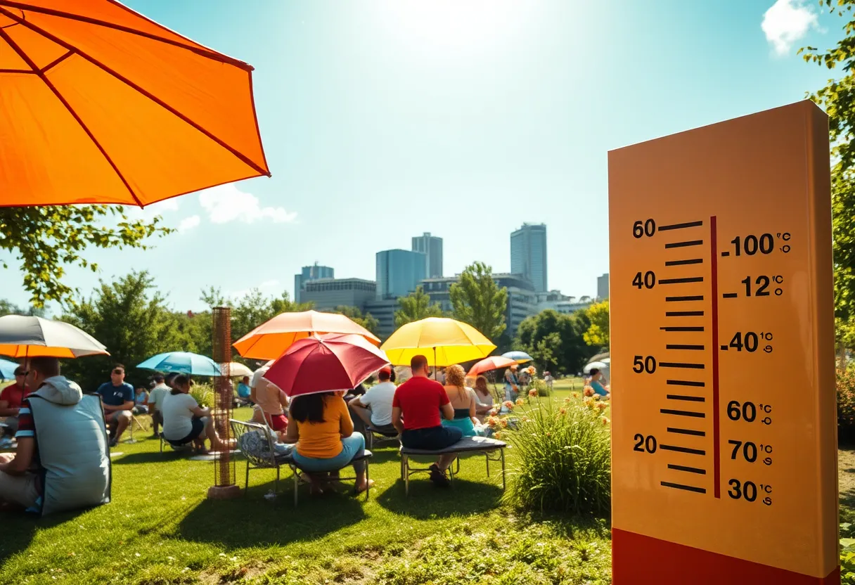 Bright sunny day in Kansas City during extreme heat wave.