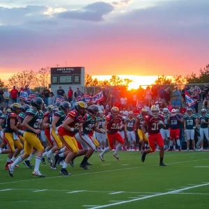 High school football game in Kansas City with players and spectators