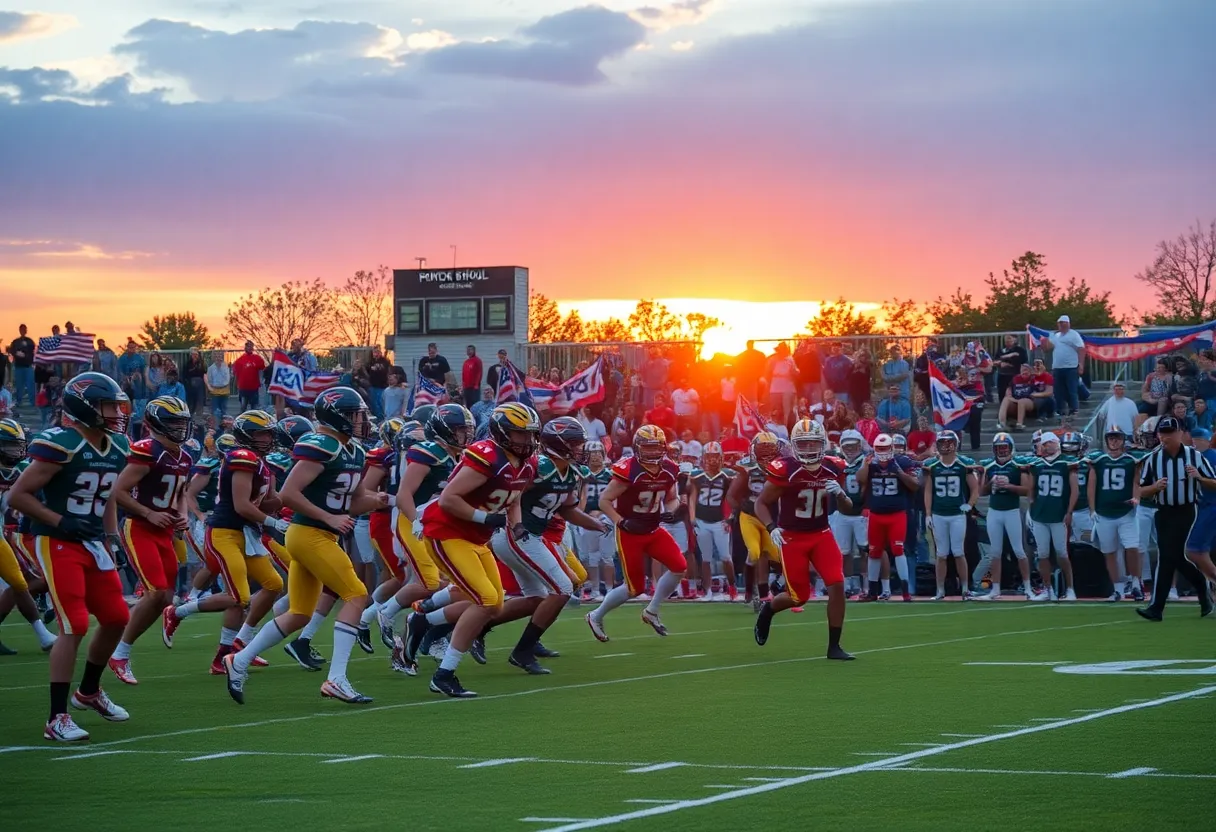 High school football game in Kansas City with players and spectators