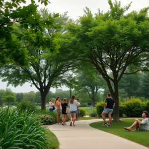 Lush park in Kansas City on a humid summer day