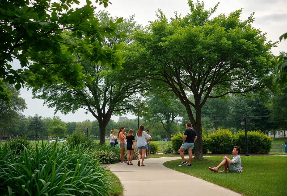 Lush park in Kansas City on a humid summer day