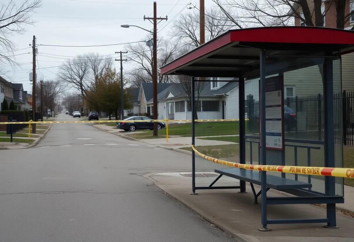 View of a neighborhood street in Kansas City with police tape