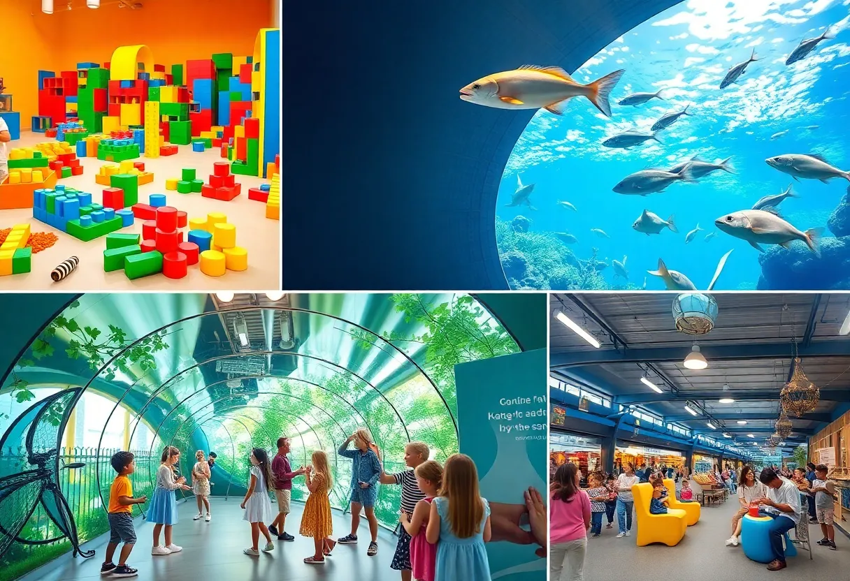 Children enjoying interactive play areas, aquarium tunnel, and a sculpture garden at Kansas City attractions