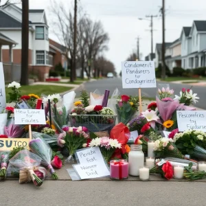 Memorial with flowers and candles for shooting victims in Kansas City