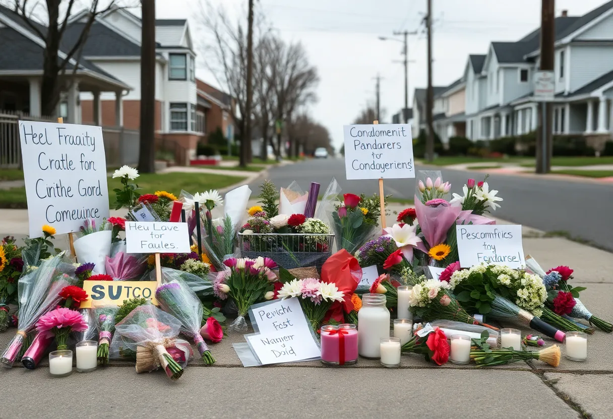 Memorial with flowers and candles for shooting victims in Kansas City