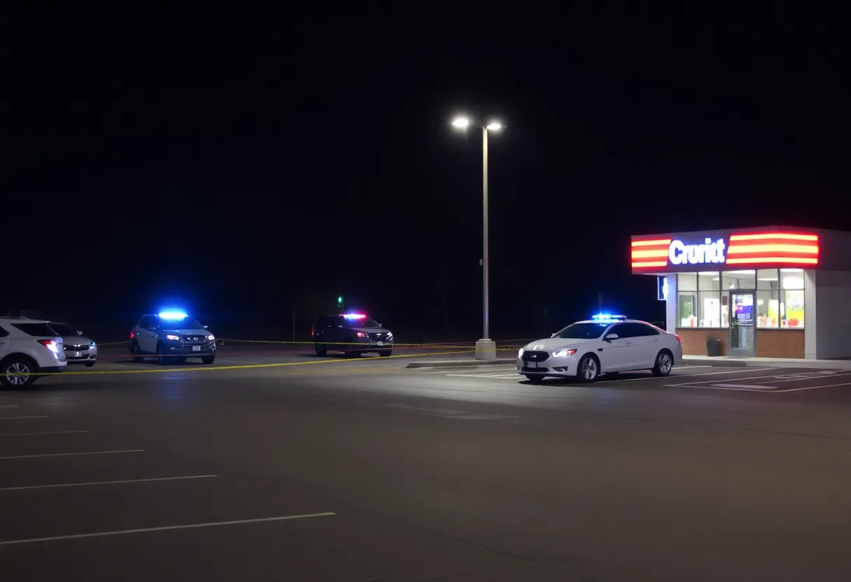 Police lights at a convenience store parking lot in Kansas City