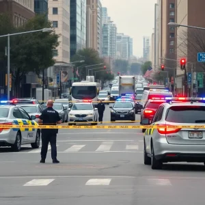 Police officers investigating a shooting scene in Kansas City.
