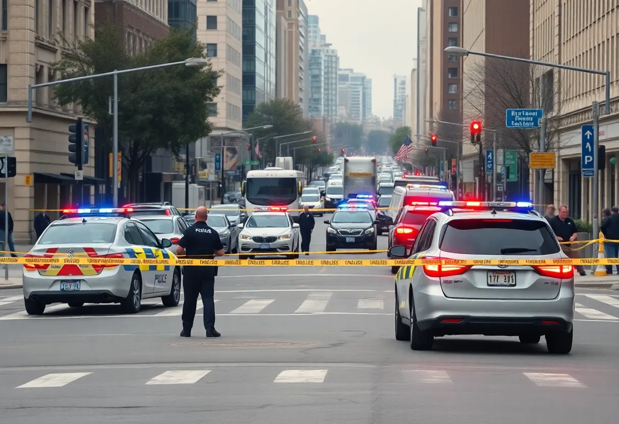 Police officers investigating a shooting scene in Kansas City.