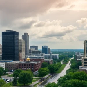 A view of Kansas City after rainfall, highlighting cooler temperatures and cloudy skies.