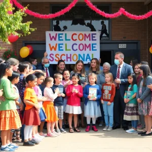 Students and community leaders celebrating the new school year in Kansas City.