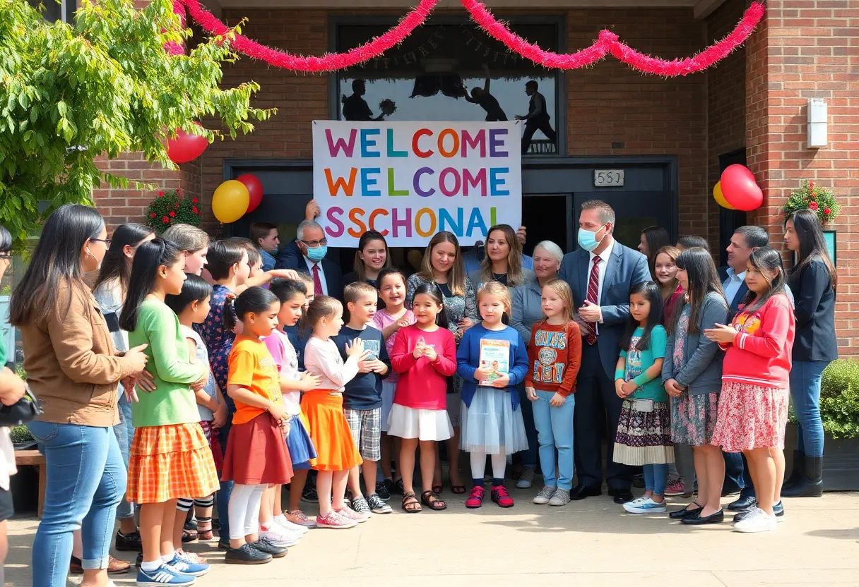 Students and community leaders celebrating the new school year in Kansas City.