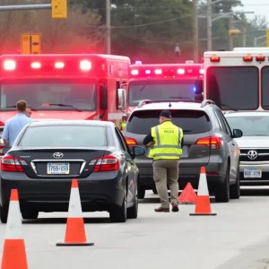 Emergency responders at the scene of a traffic accident in Kansas City