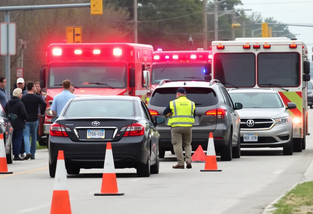 Emergency responders at the scene of a traffic accident in Kansas City