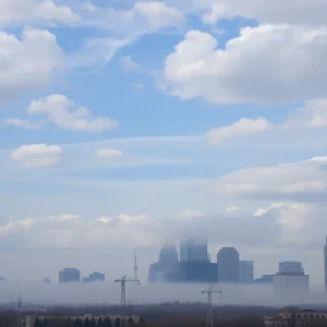 Partly cloudy skies over Kansas City with mild weather