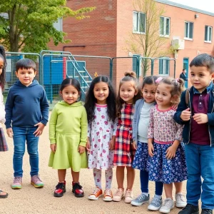 Children playing in a diverse school environment.