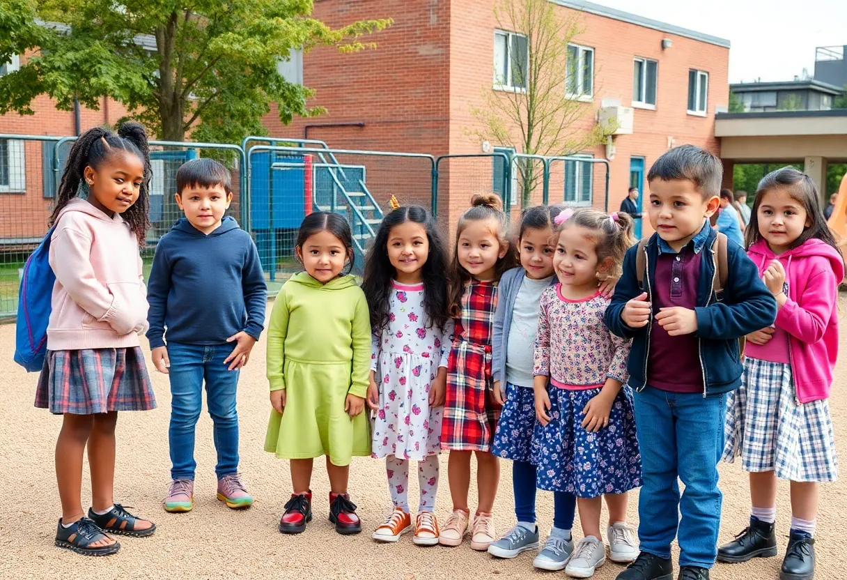 Children playing in a diverse school environment.