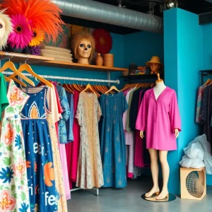 A display of unique clothing designs at a Kansas City boutique