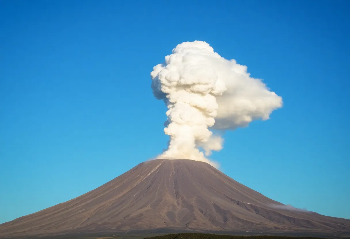 Krasheninnikov volcano erupting with a large ash cloud