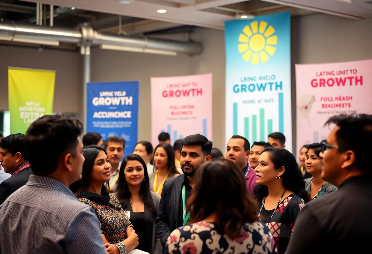 Latino entrepreneurs engaged in discussion at a conference