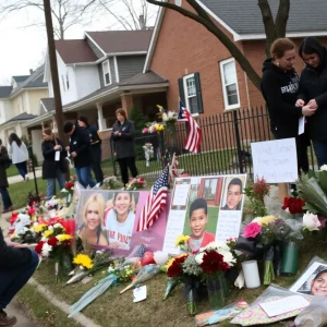 A memorial in a neighborhood remembering a young shooting victim.